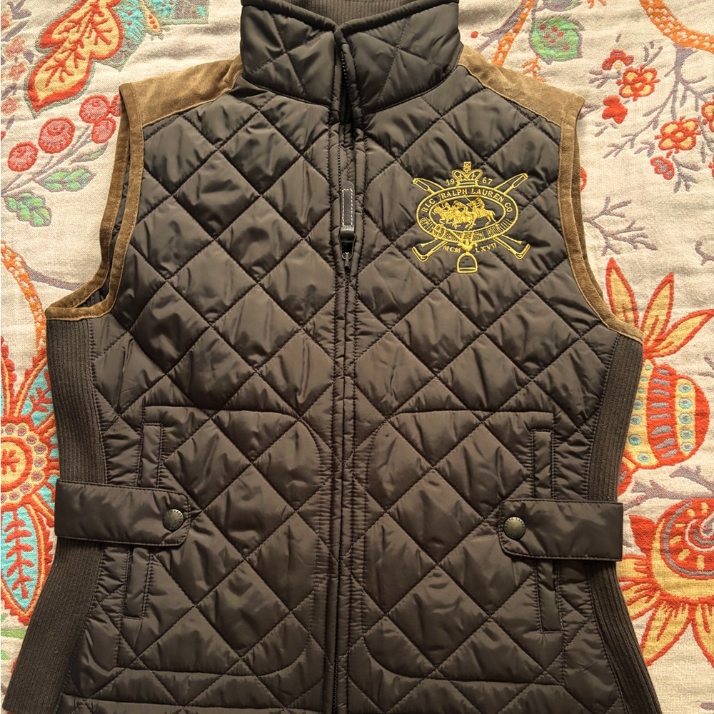Ralph Lauren Sport Equestrian Crest Vest with Suede Trim Sz M